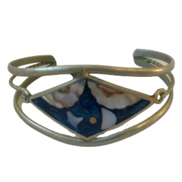 Vintage Silver Moon Star Sky Abalone Cuff Bracelet - Picture 2 of 5